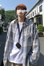 23小清新格子衬衫男士长袖宽松港风休闲衬衣情侣DJ6118P55，男装衬衫，电商B413-1