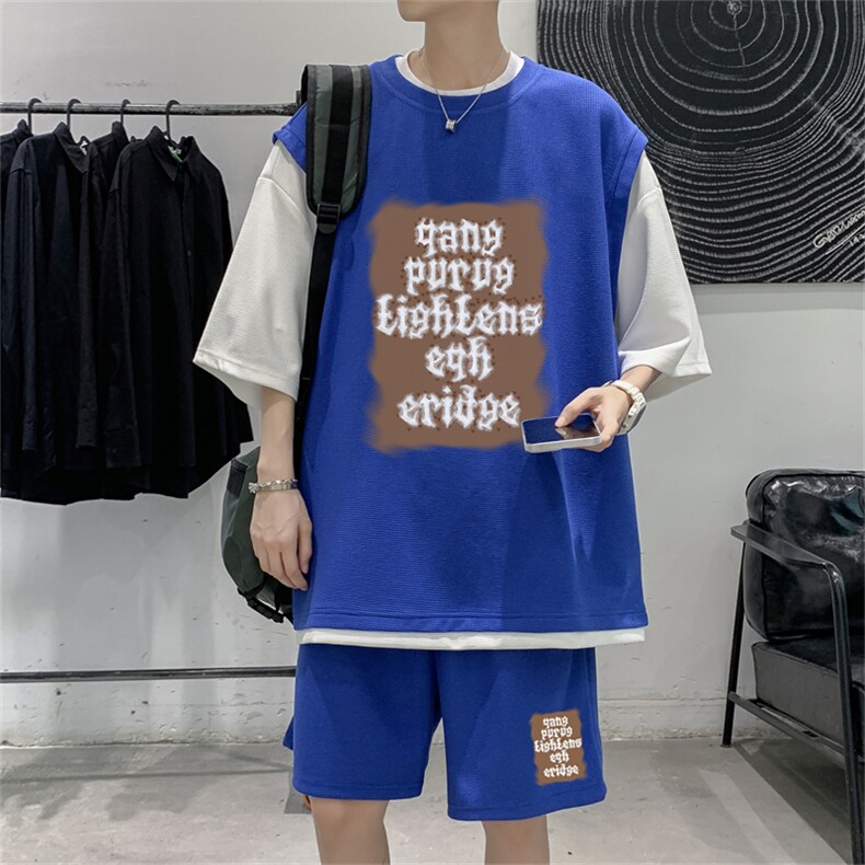 华夫格套装潮流休闲短袖短裤两件套FTZ3059-P55控78,男装牛仔裤,电商B370