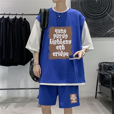 华夫格套装潮流休闲短袖短裤两件套FTZ3059-P55控78，男装牛仔裤，电商B370