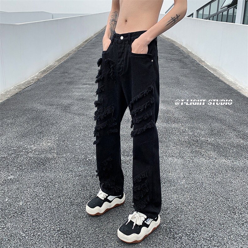 B221美式ins高街暗黑小众情侣个性款休闲牛仔裤LK23051-P65控88,男装牛仔裤,电商B221