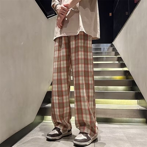 港风ins潮牌宽松休闲裤男2024春季日系复古格子长裤 K7630-P40图片