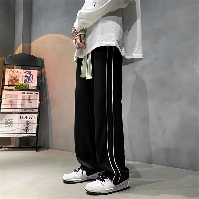 秋季宽松百搭编织抽绳卫裤男生美式直筒垂感阔腿拖地裤 K4510-P30图片