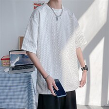 2024夏季新款巴洛克华夫格贴标休闲宽松男短袖A161-TH01-P35，男装T恤，电商A161-2