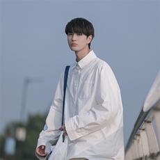 wassupcandy白色长袖衬衫男春秋季日系cityboy宽松休闲衬衣外套，男装衬衫，星座918-1