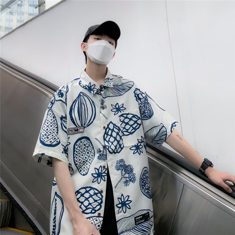 满印衬衫男夏季小众短袖衬衣日系港风潮流潮牌痞帅外套W3394-P30,男装衬衫,星座512-2