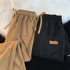 A334-K116-50咖啡色麂皮绒加厚个性贴标宽松直筒休闲阔腿裤潮，男装休闲裤，电商B339(原A334）