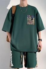 2025夏季新款港风光影墙大码短袖T恤套装M-5XHQ23520-特P40，男装T恤，电商A022