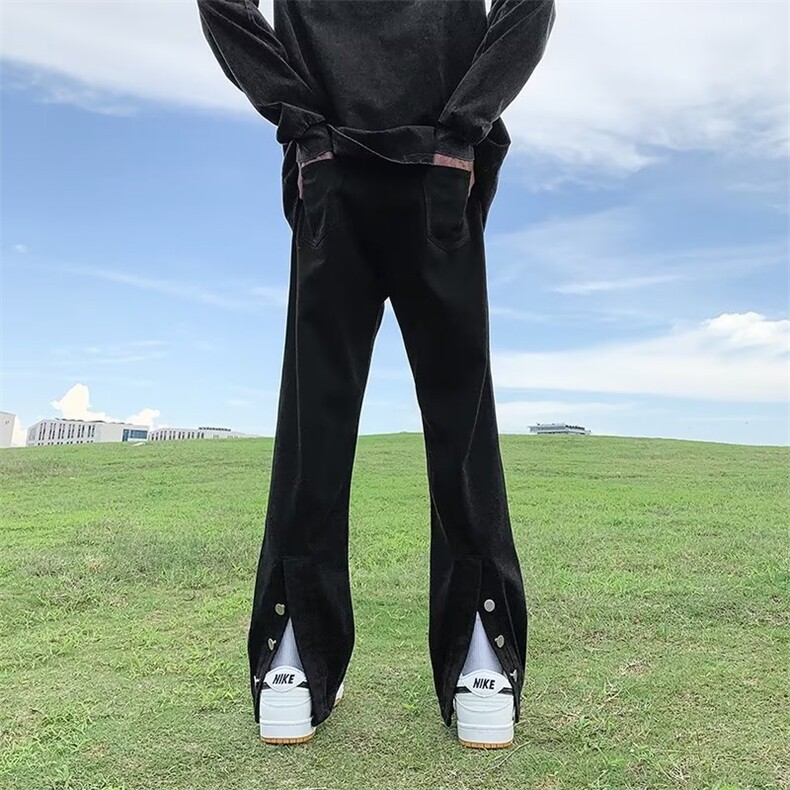 美式高街裤子潮牌拉链开叉黄泥牛仔裤男喇直筒裤GN3208-P45,男装牛仔裤,星座1001-1