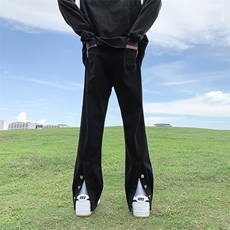 美式高街裤子潮牌拉链开叉黄泥牛仔裤男喇直筒裤GN3208-P45，男装牛仔裤，星座1001-1