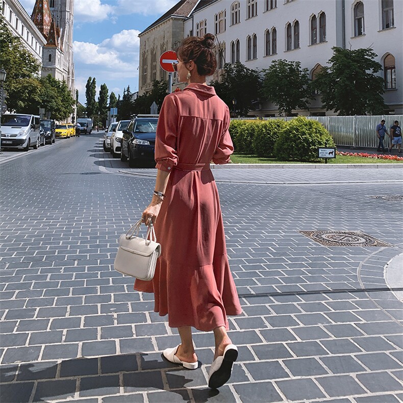 长袖2021春秋装新款明线鱼尾连衣裙气质优雅舒适淑女,女装连衣裙,艾艾淮淮