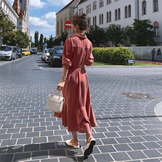 长袖2021春秋装新款明线鱼尾连衣裙气质优雅舒适淑女，女装连衣裙，艾艾淮淮