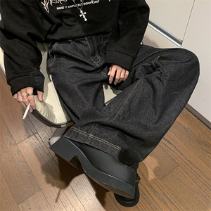 美式高街宽松阔腿休闲裤秋季复古潮牌水洗直筒牛仔裤男 K7600-P45图片