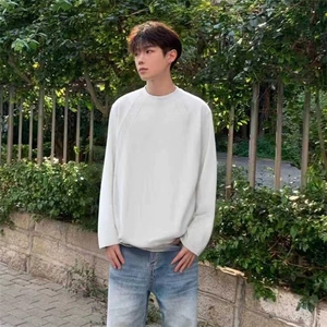抖音得物品质26春装美式高街宽松 曼巴棉螺纹拼接卫衣圆领长袖T恤图片