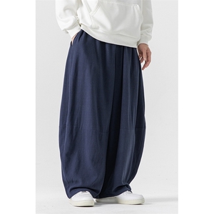 秋装 大码风亚麻休闲直筒阔腿裤弯刀哈伦裤新中式 K268/P70图片