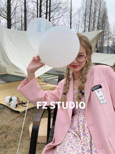 【春季新款】自制高品质薄西装粉色，女装西装，F/TU