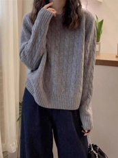 欧货麻花加厚圆领羊绒针织衫女秋冬宽松显瘦正肩毛衣打底羊毛衫，女装针织衫/毛衣，思途羊绒