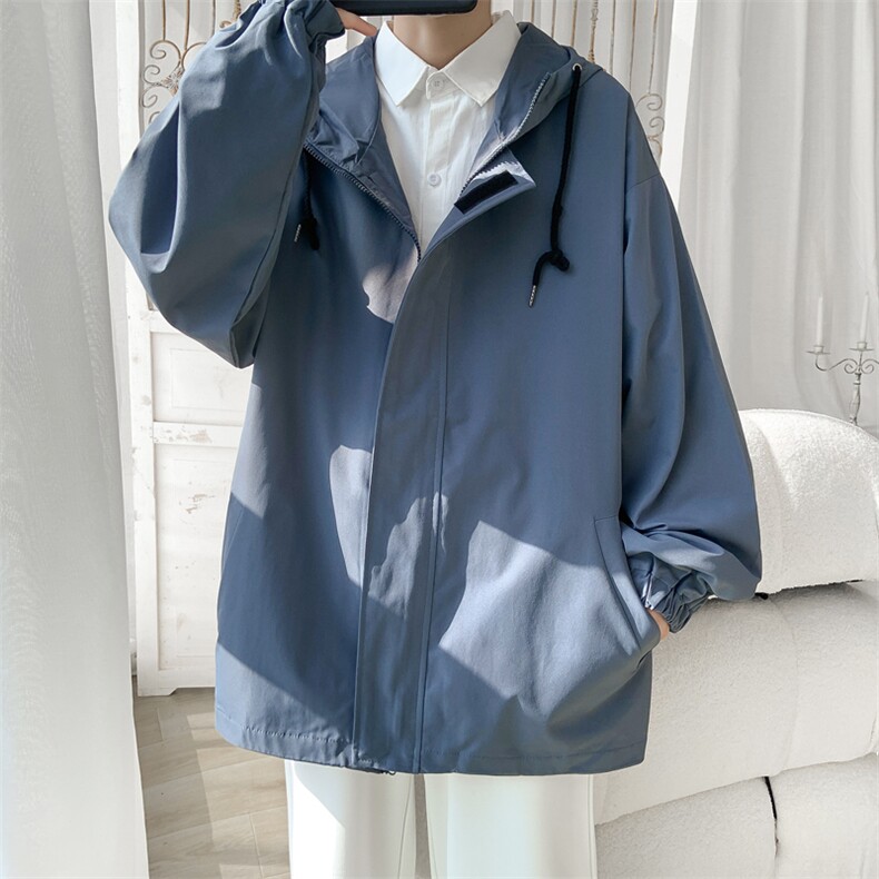 JK3010/P55春装港风宽松连帽学生夹克男女纯色大码外套男，男装夹克，电商A141