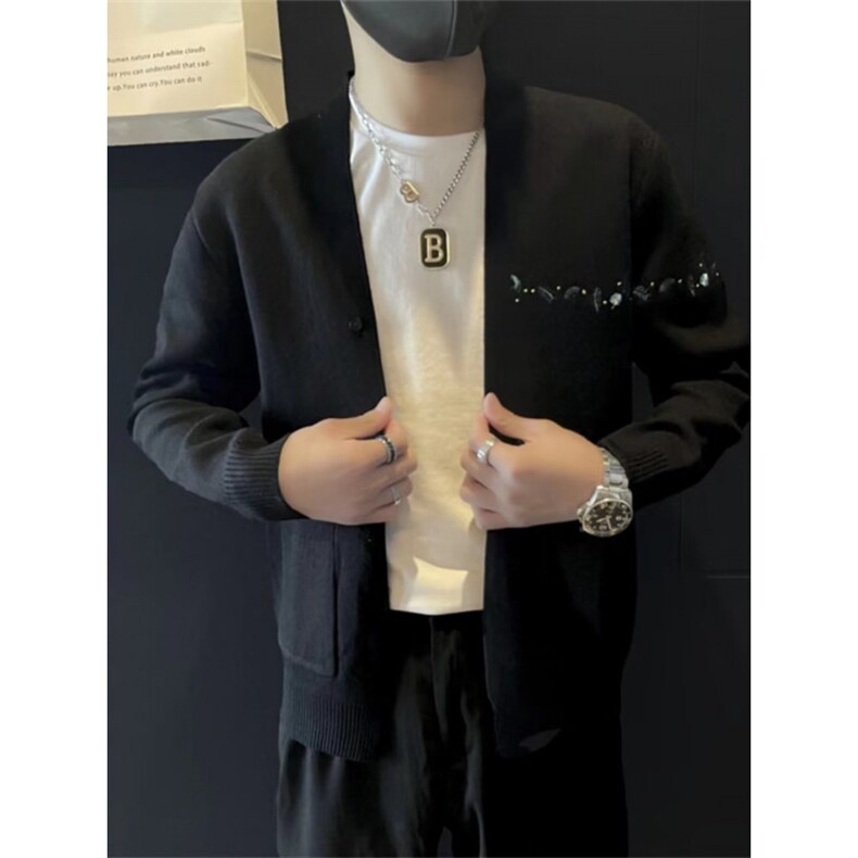 织开衫男士刺绣毛衣秋季上衣2025新款韩版痞帅炸街线衣M8203,男装针织衫/毛衣,星座1116A（原606A-3）