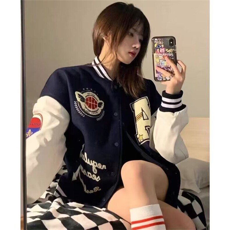 2025潮牌毛巾绣字母棒球服外套男女秋季复古宽松潮流情侣夹克，男装夹克，星座1210-1