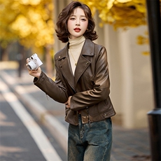 【现货主推】2024冬季新款复古高级感机车皮加绒皮衣外套，女装皮衣，魅丽静蓝