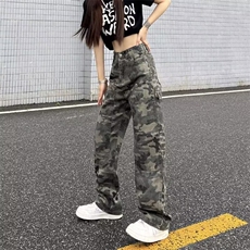 ins复古嘻哈高街迷彩牛仔裤工装休闲裤宽松直筒裤男女WLN9199-P48，男装牛仔裤，星座1008