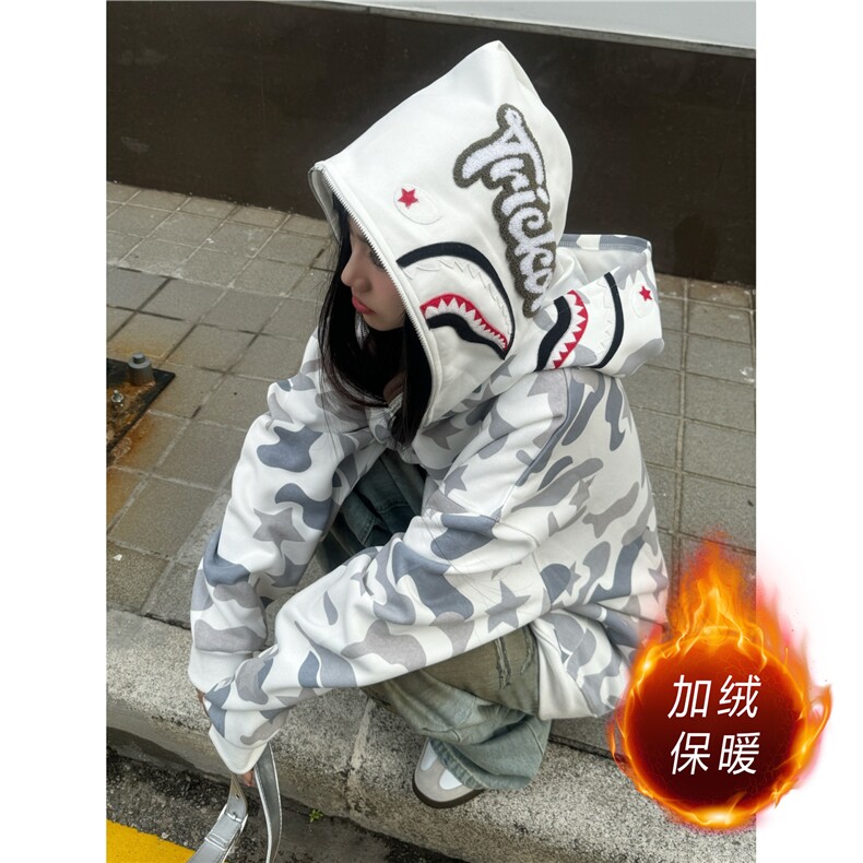 美式高鲨鱼拉链刺绣卫衣男女同款情侣春秋薄款hiphop原创连,男装卫衣,星座505-2（原电商A260-1)