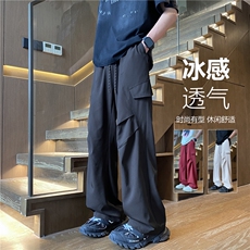 夏季新款冰丝假口袋褶皱设计宽松休闲裤B315-K24152-特p30控58，男装休闲裤，电商B315