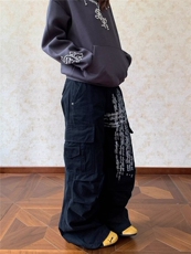 美式复古慵懒松弛宽松字母印花百搭直筒裤男女休闲宽松阔腿拖地裤，男装休闲裤，四季星座505