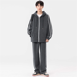 秋季超大码M-8XL高品质休闲运动开衫连帽卫衣套装大码加5元