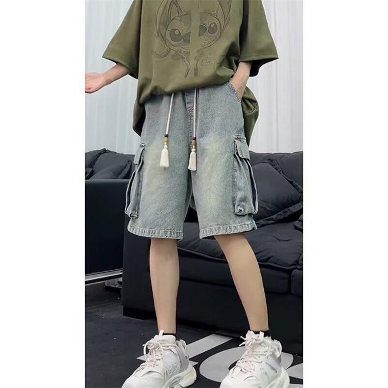新中式工装牛仔短裤男款夏季风拼接中裤痞帅休闲五分裤N1152,男装牛仔裤,星座1116A（原606A-3）