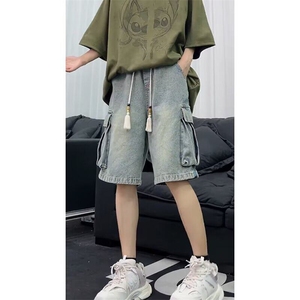 新中式工装牛仔短裤男款夏季风拼接中裤痞帅休闲五分裤 N1152图片