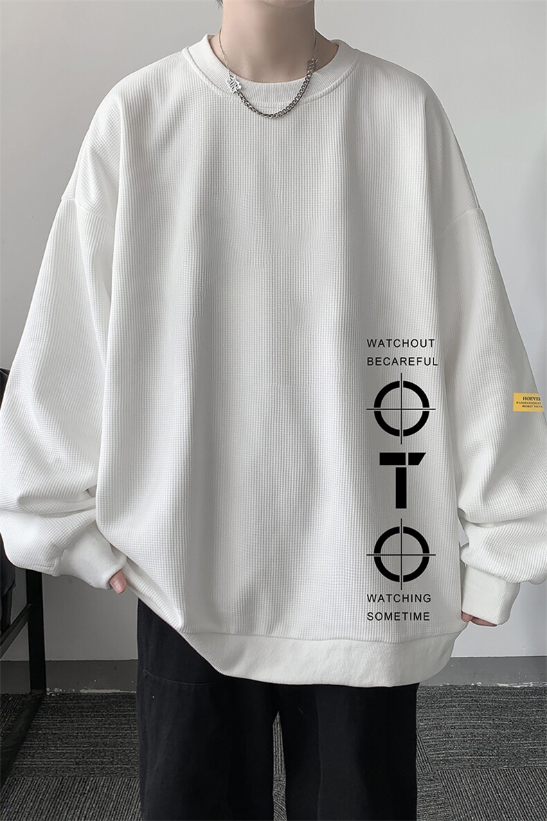 华夫格卫衣圆领卫衣男大码长袖t恤男外套HW76114-P30加绒款-P40,男装卫衣,电商A040