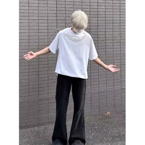 复古潮牌字母短袖t恤男夏季设计感休闲黑色重磅半袖上衣 T193图片