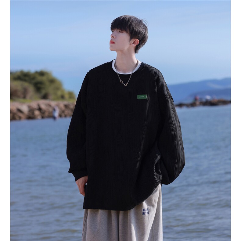 港风弧形水波纹设计卫衣男大码休闲运动套头卫衣男WY77081P38控58，男装卫衣，星座227-7