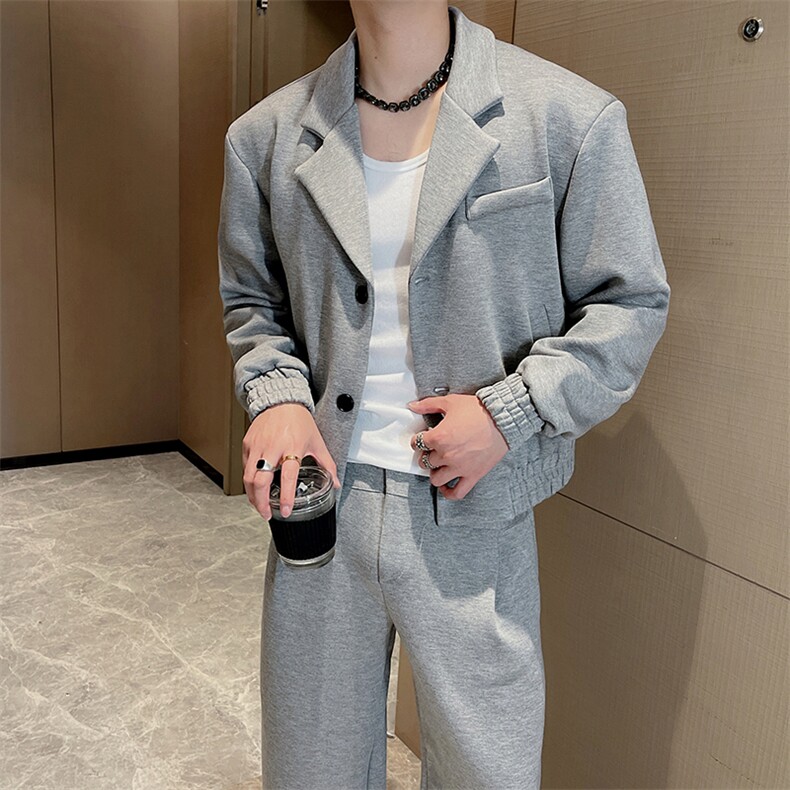 秋潮牌宽松发型师夜店纯色西服夹克两件套阔腿裤套装男TZ268-P205，男装夹克，电商B267