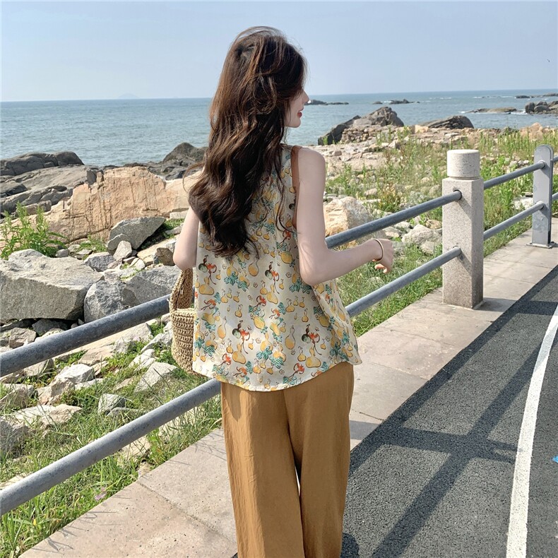 俏皮减龄松弛感清爽套装女夏季2025新款卡通印花背心阔腿裤两件套,女装套装/套裙,维壹