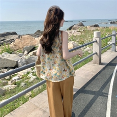 俏皮减龄松弛感清爽套装女夏季2025新款卡通印花背心阔腿裤两件套，女装套装/套裙，维壹