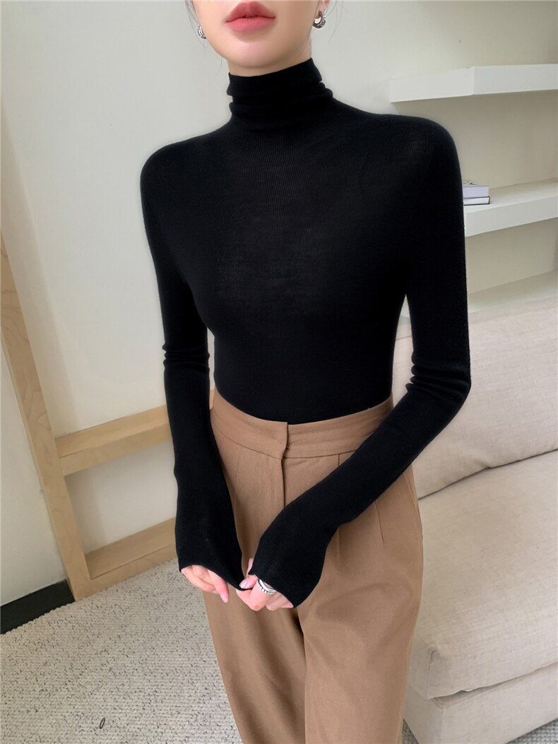 一线成衣无缝精纺扬子纱100羊毛衫女堆堆领修身显瘦内搭打底衫,针织衫/毛衣,暖绒情旗舰店