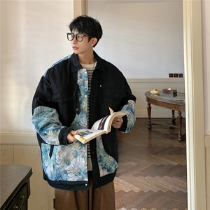 1港风刺绣拼接设计棉衣男大码M-5XL夹克棉服外套男8706P115控158图片
