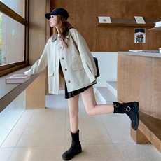 pu皮领拼接工装风衣外套女春秋2025新款爆款高级感学院风夹克上衣，女装风衣，2C372