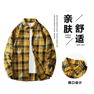（跨境货源）潮流格子衬衫男港风休闲长袖外套青少年男装2387P42图片