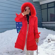 2024棉衣中长款修身加厚通勤拉链连帽纯色气质大毛领时尚结婚潮，女装棉衣/棉服，艾仟回(原伊仟回)