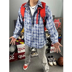 扎染格子衬衫男高级感痞帅外套cleanfit格纹长袖衬衣WLB422-P38，男装衬衫，星座1008