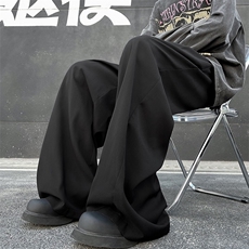 港风休闲西裤男韩版宽松坠感丝滑阔腿潮百搭X4301/P43，男装西裤，电商D202-1