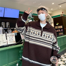 复古提花翻领针织衫毛衣百搭拉链套头情侣厚冬季，男装针织衫/毛衣，星座716-3