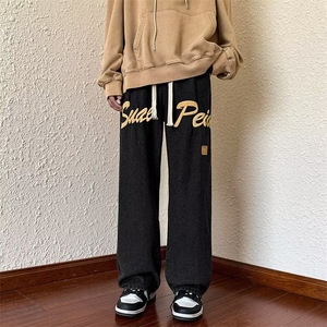 D256A/WK613/P45日系字母印花小标牛仔裤男潮港风图片