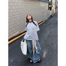 复古设计感方巾宽松牛仔弯刀裤男女百搭阔腿拖地香蕉裤AA154-P60，男装休闲裤，星座208-5