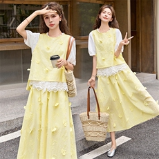 2025夏季新款时尚套装女洋气小个子圆领短袖上衣配短裤两件套潮，女装套装/套裙，橙子家