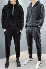 冬季金丝绒卫衣套装男加绒三件套潮流休闲运动外套DS304T，男装卫衣，电商A102