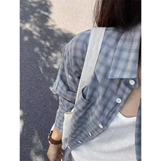 美式复古蓝格子衬衫宽松慵懒长袖衬衣开衫外套薄款C2253-特价42，男装衬衫，电商A007